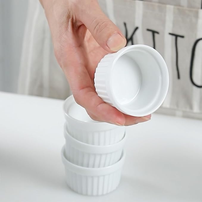 Cinf 1.5 oz Ceramic Ramekins, Set of 4, Baking Cups for Desserts and Sauces | Porcelain ramekins, safe for oven, microwave & dishwasher, perfect for crème brûlée, soufflé, custard and dipping sauces