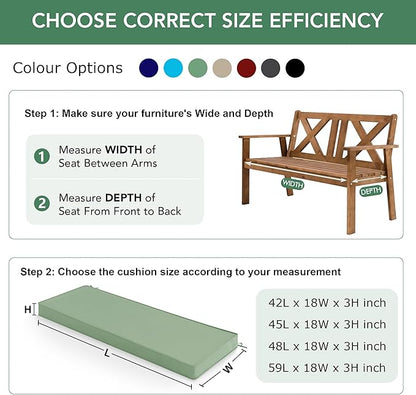Summsun Outdoor Bench Cushion: Waterproof and Fade Resistant Patio Furniture Cushions - Non-Slip Bench Pad Cushion with Removable Cover for Garden Swing Porch Sofa Settee, 42 x 18 Inch, Sage Green