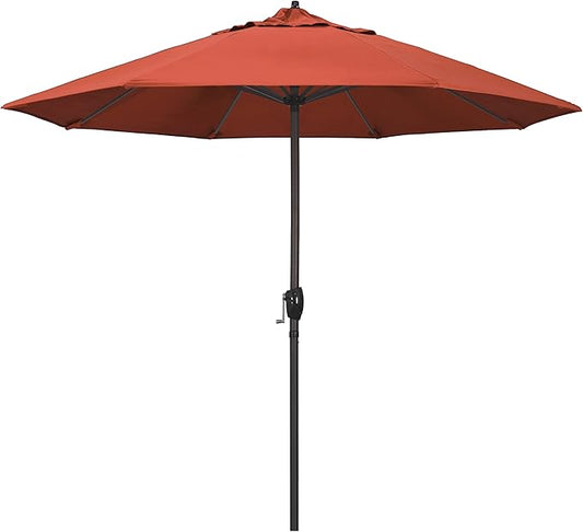 California Umbrella 9' Round Aluminum Outdoor Deck, Pool or Patio Umbrella, Crank Lift, Auto Tilt, Bronze Pole, Sunset Olefin