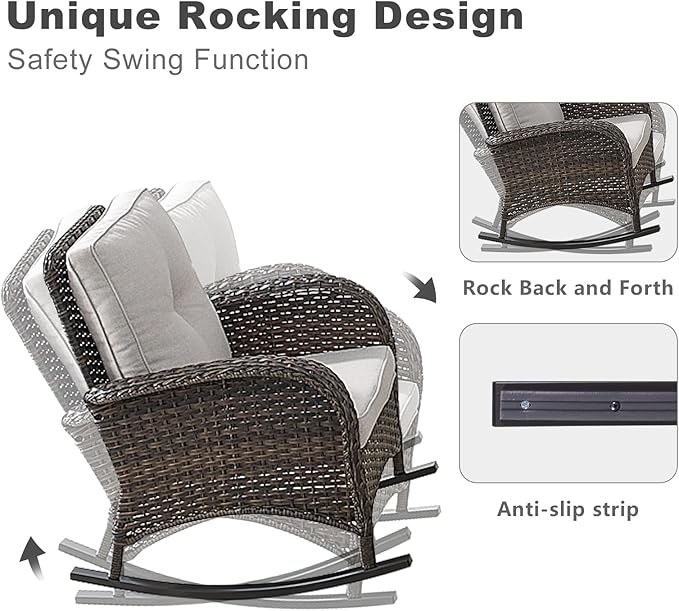 HUMMUH 7-Piece Outdoor Patio Furniture PE Wicker Patio Conversation Set,High Back Patio Couch with Ottomans Outdoor Rocking Chairs with Tables for Backyard,Porch,Deck