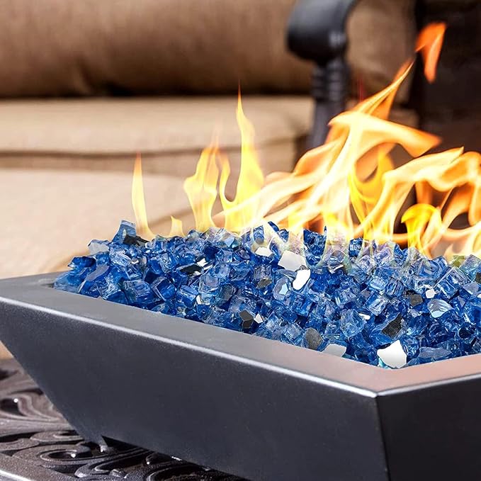 Mr. Fireglass 10 Pounds Fire Glass, 1/2 Inch High Luster Reflective Tempered Fire Glass Rocks for Fire Pit Fireplace and Landscaping, Pacific Blue