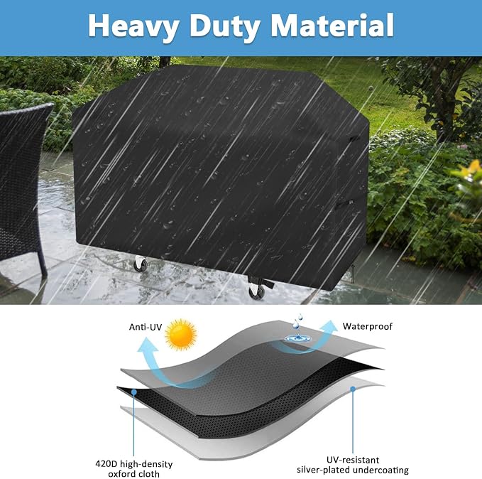Saking Grill Cover, 48 inch Gas Grill Cover for Outdoor Grill, Waterproof Barbecue Cover with Hook-and-Loop Straps, Fadeproof & UV Resistant, Weather Resistant, Barbecue Gas Grill Cover, Black