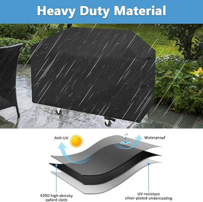 Saking Grill Cover, 48 inch Gas Grill Cover for Outdoor Grill, Waterproof Barbecue Cover with Hook-and-Loop Straps, Fadeproof & UV Resistant, Weather Resistant, Barbecue Gas Grill Cover, Black