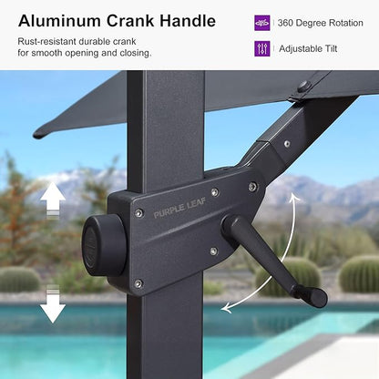 PURPLE LEAF 10' × 13' Patio Cantilever Umbrella Outdoor Rectangle Adjustable Offset Umbrellas with 360-degree Rotation and 8 Heavy Duty Metal Ribs for Garden Deck Pool Gray