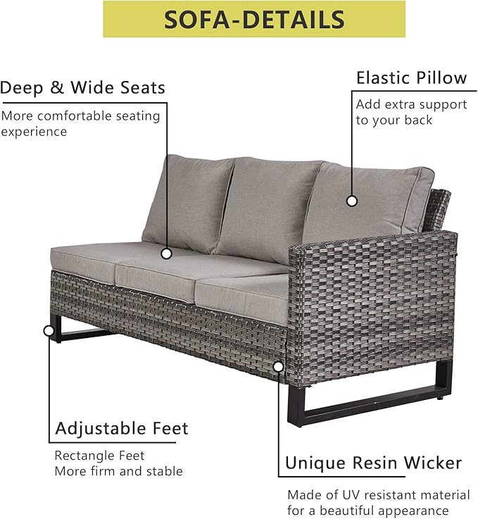HUMMUH 9 Piece Patio Furniture PE Wicker 6-Seater Outdoor Sectional Sofa Patio Swivel Chairs,Outdoor Chairs with Ottomans Side Table for Porch,Garden,Backyard,Deck