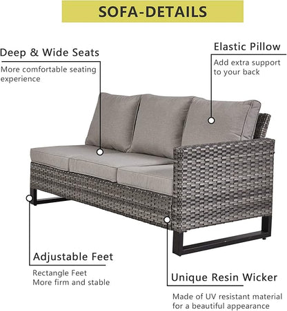 HUMMUH 9 Piece Patio Furniture PE Wicker 6-Seater Outdoor Sectional Sofa Patio Swivel Chairs,Outdoor Chairs with Ottomans Side Table for Porch,Garden,Backyard,Deck