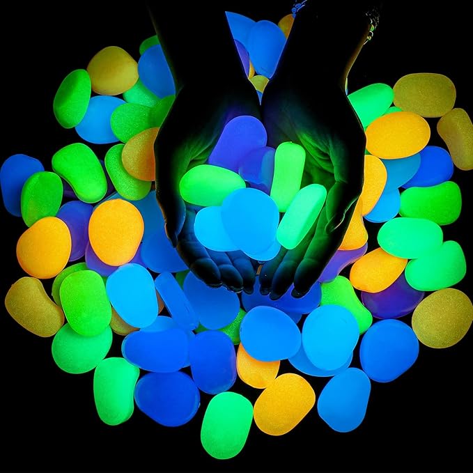 Landical 100 Pcs Large Glow in The Dark Rocks Pebbles Outdoor Fish Tank Rocks Aquarium Gravel Luminous Stones for Walkway Succulent Plant Halloween Decor (Multicolor,1.8 Inch)