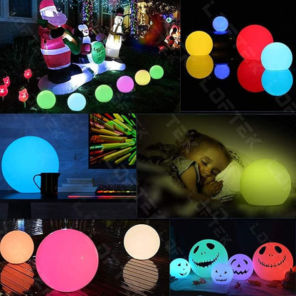 LOFTEK LED Night Light Ball, 8-inch Dimmable Globe Light with Remote（1P）+6-inch LED Portable Dimmable Floating Pool Lights Ball, Cordless with Remote, 16 RGB Colors & 4 Modes (1 P)