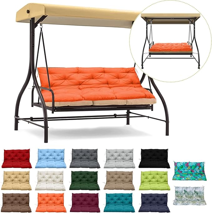 Swing Replacement Cushions with Backrest, 2 or 3 Seater Waterproof Non-Slip Overstuffed Swing Pad, Indoor/Outdoor Bench Cushion for Porch Chair Garden Furniture (Orange, 40 * 71 in)