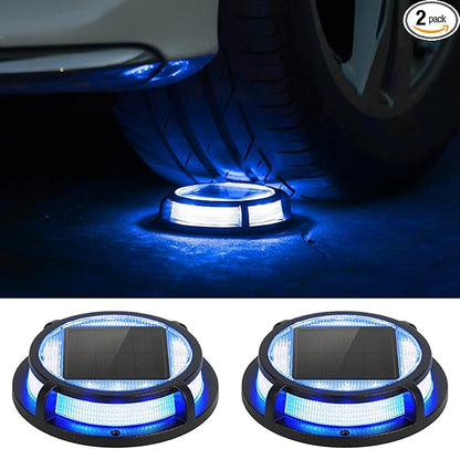 LUTEC 2 Pack Solar Deck Lights Driveway Dock 12 LEDs Light Solar Powered Outdoor Waterproof Road Markers for Step Sidewalk Stair Garden Ground Pathway Yard (Blue)