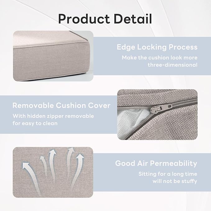 6" Thicker Outdoor Chair Cushion 6 Sets - 24" *24" *6" Waterproof Patio Furniture Cushions with Removable Cover, 28D High Density Sponge Filling Thicken Outdoor Patio Cushions - Beige