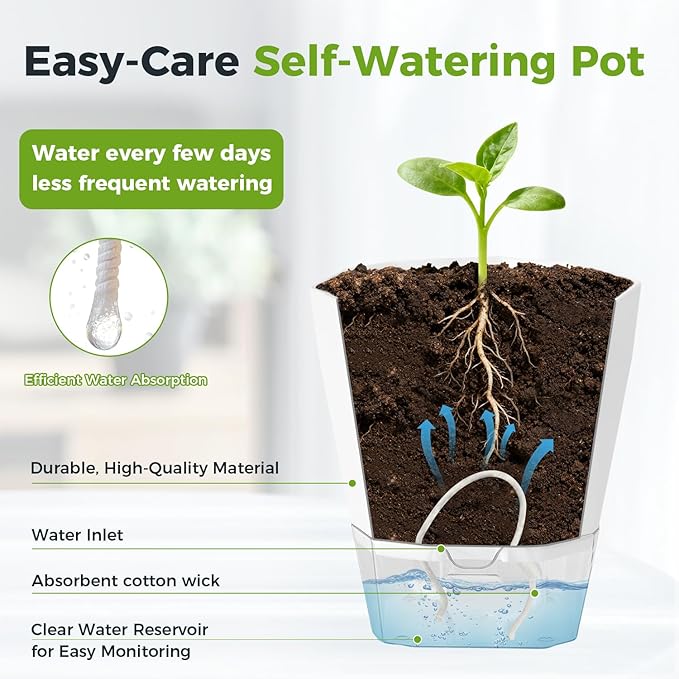 4 Pack Self Watering Pots for Indoor Plants, 10 Inches Self Watering Planters African Violet Pots Clear Pots for Herb Orchid Flower Houseplant, Dark Grey