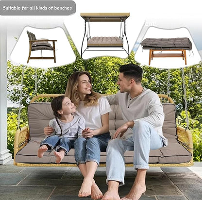 Porch Swing Cushion Three Seat, Waterproof Swing Cushions Replacement with Backrest, Outdoor Garden Furniture Patio 4" Thickened Cushions with Ties (Khaki, 40 x 71in)