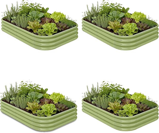 4-Pack Galvanized Raised Garden Bed 6x4x1ft - 12" Tall Metal Planter for Outdoor Plants Vegetables, Metal Garden Box with Stainless Steel Hardware, and Rust-Resistant Coating - Moss Green