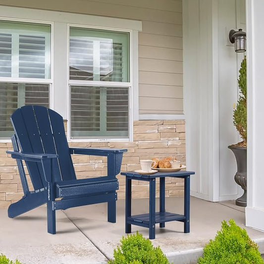 Apolimi Adirondack Outdoor Side Table, 2-Tier Sturdy Patio End Table Weather Resistant, 16.5" Solid Side Table for Patio, Pool, Porch(Navy Blue)