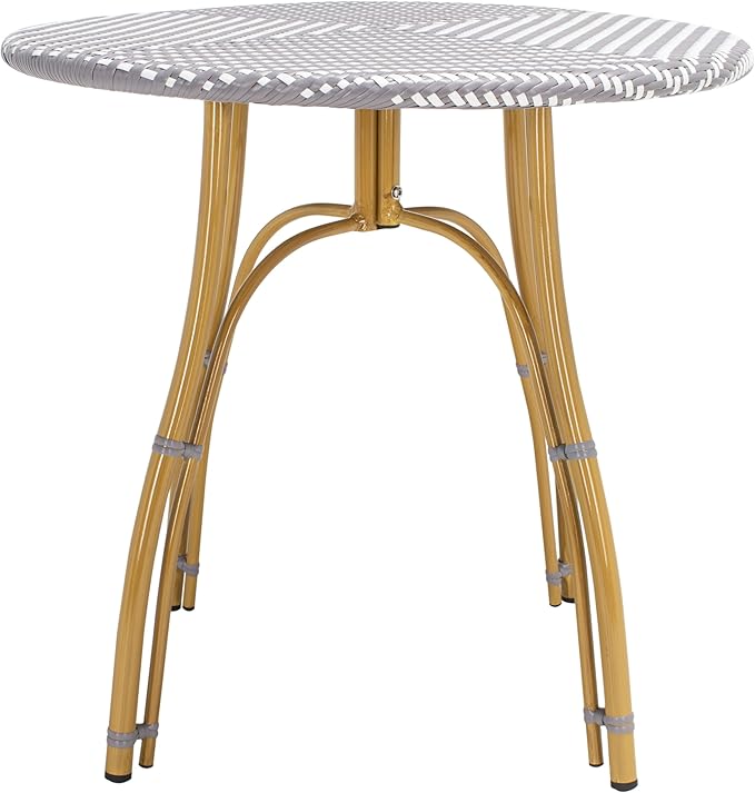SAFAVIEH PAT4011B Outdoor Collection Kylie Grey and White Rattan Bistro Table