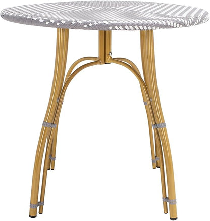 SAFAVIEH PAT4011B Outdoor Collection Kylie Grey and White Rattan Bistro Table