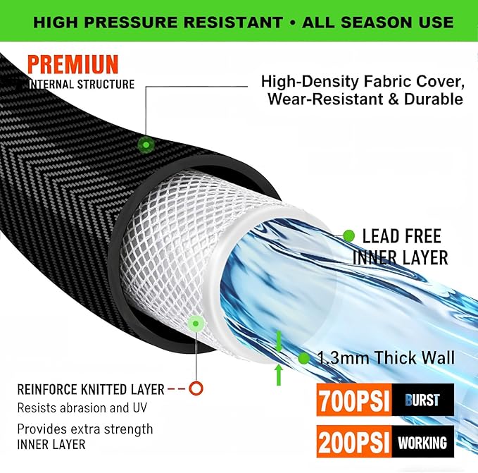 100FT Garden Hose, 2026 New Upgraded Fabric Thickened Non-Expanding Water Hose, Ultra Lightweight & Flexible, Burst-Resistant, Kink-Free Hose 700 PSI for Outside, RV, Yard, 3/4GHT, Black-Gray