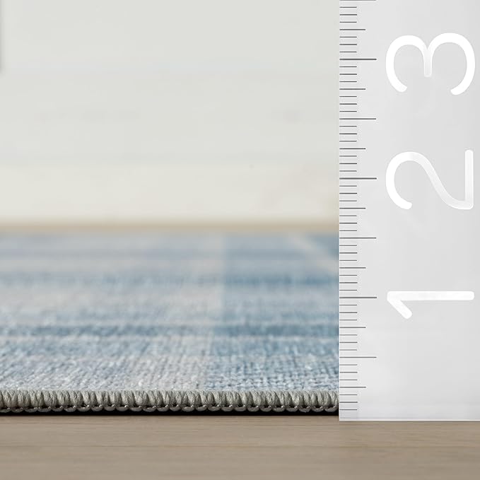 Dash & Albert Andri Plaid Blue Machine Washable Rug, 7.5 X 9.5 Feet, Blue/White Plaid Pattern