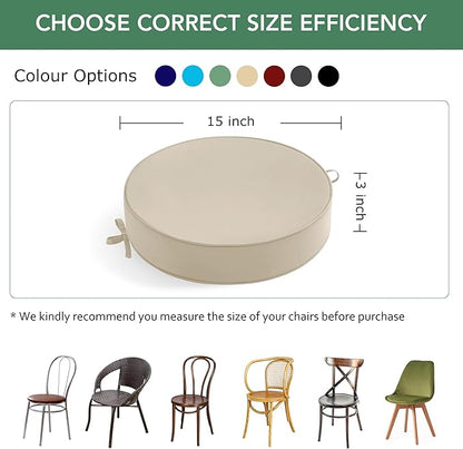 Summsun Outdoor Bistro Chair Cushions Set of 2, 15" D x 3" H Round Chair Cushions Waterproof and Fade Resistant Chair Cushion Pads with Non-Slip Ties and Removable Covers for Garden, Cream