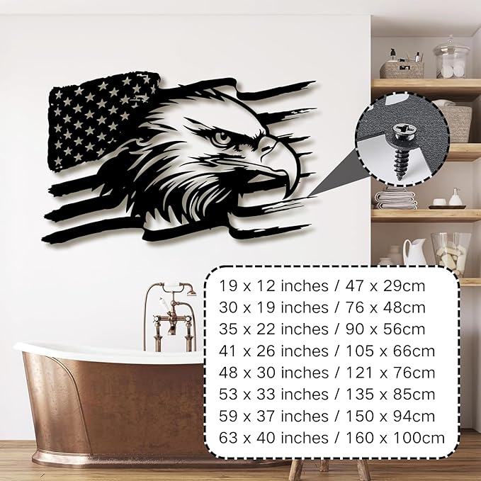 American Eagle Metal Wall Art, US Large Eagle Wall Sign, Fourth of July Independence Day Flag, Patriotic Gift (41x26 Inches / 105x66cm, Style 2)