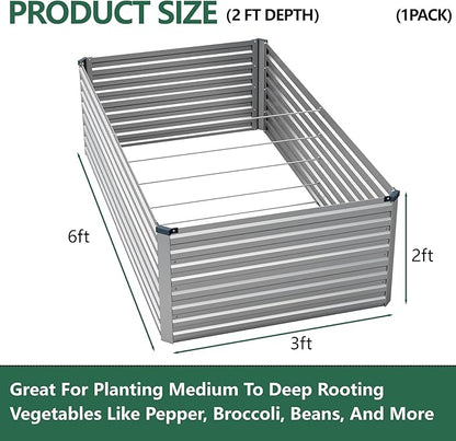Vengarus 6x3x2FT Galvanized Raised Garden Bed Kit, Deep Root Planter Box Outdoor Large Planter Raised Beds for Planting Flowers,Vegetables and Herbs-Silver