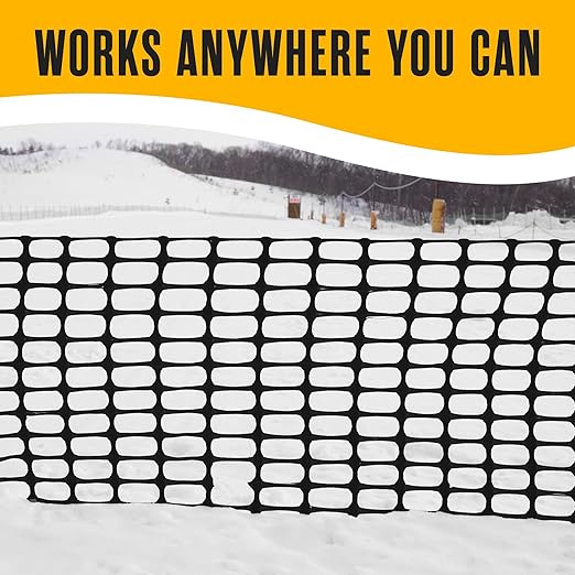 Houseables Fencing, Temporary Fence, Snow Fence, 4x100' Feet, 10.55 lb/roll, Black Plastic Fencing, Deer Netting, Plastic Mesh Roll, Safety Netting, Construction, Yard, Garden, Chicken, Dogs, Backyard