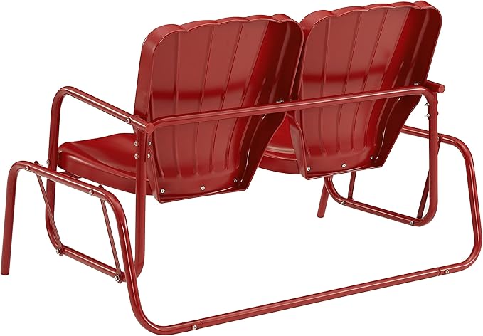 Crosley Furniture Ridgeland Retro Metal Outdoor Loveseat Glider, 2-Person Rocking Patio Bench for Porch, Bright Red Gloss