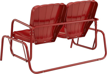 Crosley Furniture Ridgeland Retro Metal Outdoor Loveseat Glider, 2-Person Rocking Patio Bench for Porch, Bright Red Gloss
