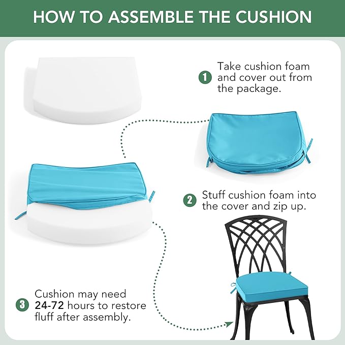 Outdoor Chair Cushions Set of 4: Waterproof & Fade Resistant Patio Furniture Cushions - 18.5 x 16 x 2 Inch Non Slip Round Corner Seat Cushion Pads with Removable Cover for Garden Yard Lawn, Teal