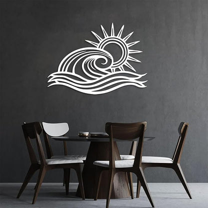 Sunrise Metal Wall Art, Sunrise Wall Decor Metal, Wave Art, Sun Wall Decoration Outdoor, Wall Decor Living Room, Bathroom (30"x21"/76x54cm, Gold)