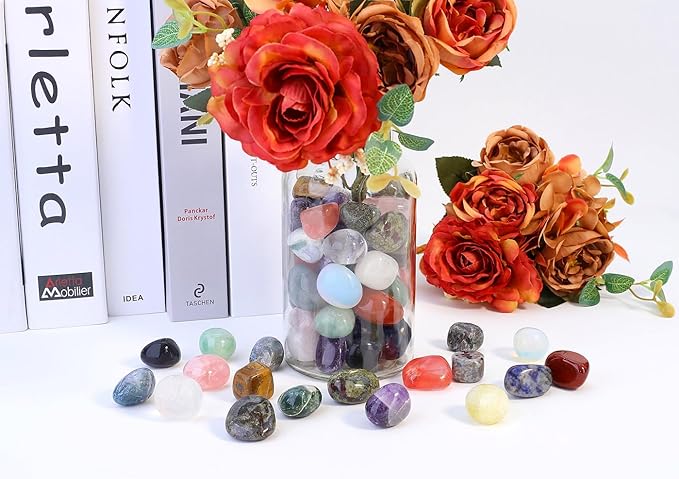 QINJIEJIE 1.76LBS/800G Polished Stones Tumbled Crystals Bulk Natural Colored Gemstones Irregular Chakra Quartz Rocks Set Decorative Landscape Stone for Vase Reiki Home Decor Energy Therapy Gifts