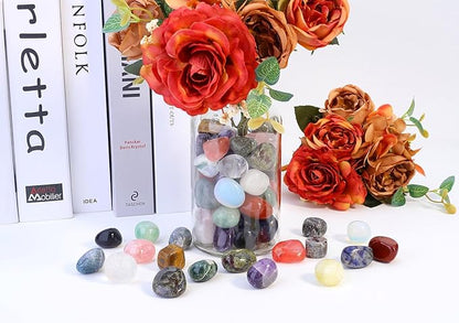 QINJIEJIE 1.76LBS/800G Polished Stones Tumbled Crystals Bulk Natural Colored Gemstones Irregular Chakra Quartz Rocks Set Decorative Landscape Stone for Vase Reiki Home Decor Energy Therapy Gifts