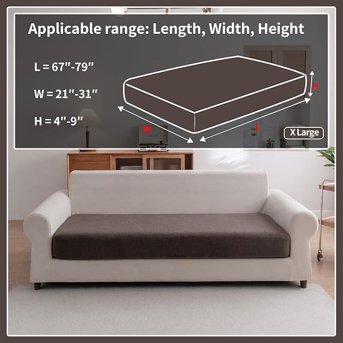 OHSIO Sectional Couch Covers, Wear Resistant Stretch Sofa Covers Washable Soft Couch Cushion Covers Anti Slip Furniture Protector Sofa Slipcovers for Pets (1 Piece Oversized Sofa Cushion, Brown)
