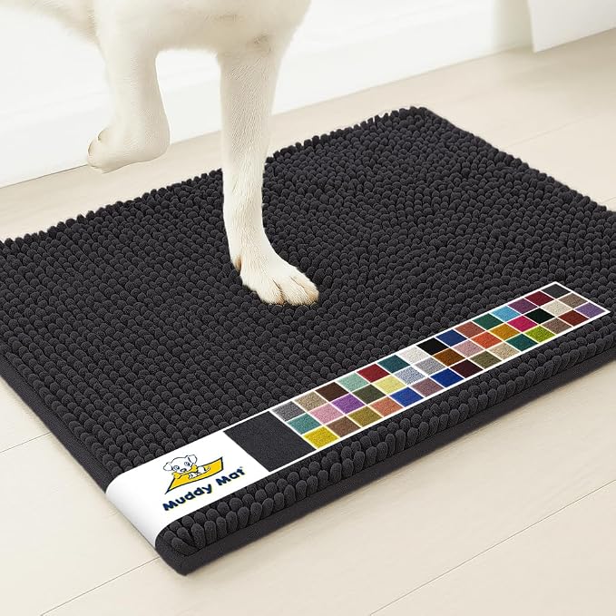 Muddy Mat® | Super Water Absorbent Door Mat Indoor, Microfiber Quick Dry Chenille Entryway Rug, Slip Resistant Front Door Mat, Indoor Mats for Entryway, Machine Washable Pet Rug, Charcoal 36" x 72"