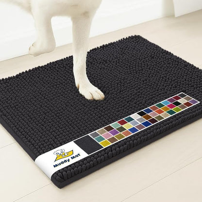 Muddy Mat® | Super Water Absorbent Door Mat Indoor, Microfiber Quick Dry Chenille Entryway Rug, Slip Resistant Front Door Mat, Indoor Mats for Entryway, Machine Washable Pet Rug, Charcoal 24" x 44"