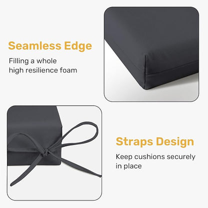 UNIKOME Outdoor Chair Cushions Pack of 4, Water Resistant Patio Cushions with Ties, High Density Sponge Filling Square Corner Seat Cushions for Outdoor Furniture, 19"*19"*3", Grey