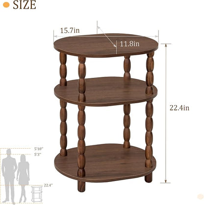 MaxSmeo Small Side Table, 3-Tier Small End Table, Modern Oval Night Stand Accent Table for Living Room, Bedroom, Walnut Brown