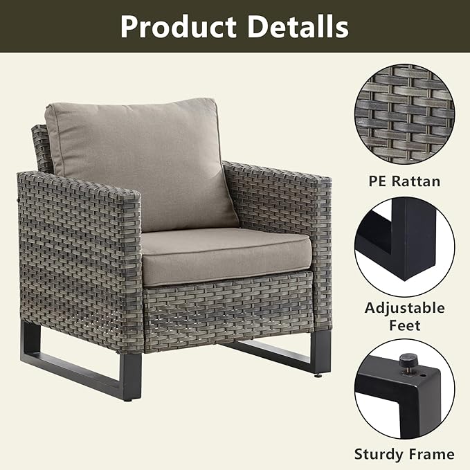 Rilyson Wicker Outdoor Patio Chairs Set of 2-2 Piece Rattan Chairs with Waterproof Wicker,Comfortable Cushions and Sturdy Metal Frame for Outside Porch Deck Backyard(Mixed Grey/Grey)