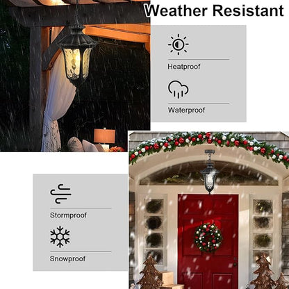 Outdoor Pendant Light Dusk to Dawn Sensor, 17.13 Inch Adjustable Exterior Hanging Light Fixture Black Outside Ceiling Chandelier for Entryway, Doorway, Farmhouse, Foyer