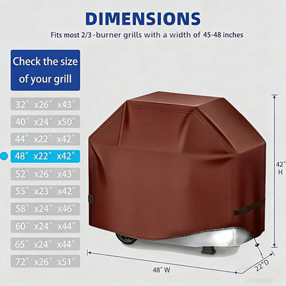 BBQ Gas Grill Cover for Outdoor, Anti-UV, Rip-Proof, 600D Oxford Fade Resistant Material, Barbecue Cover with Hook and Loop Straps & Adjustable Hem Drawstring (Reddish Brown, 48”x22”x42”)