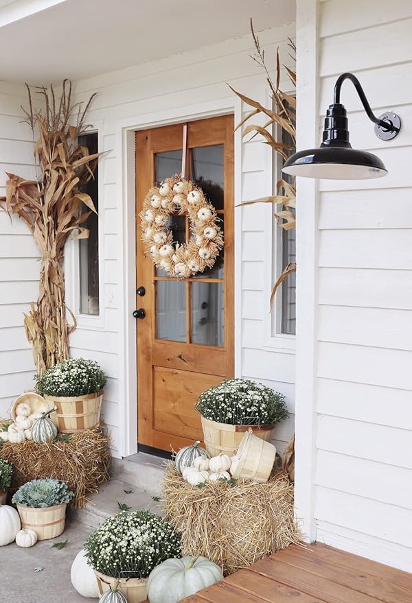 Steel Lighting Co. Topanga Barn Light | Outdoor Wall Mounted | Farmhouse Garage Light Made in America | 14 inch Dome | 11 inch Straight Arm | Dark Bronze Exterior/White Interior