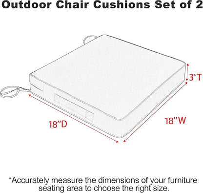 Favoyard Patio Chair Cushions 18 x 18 x 3 Inch Waterproof Outdoor Seat Cushions for Patio Furniture 3-Year Color Fastness Garden Sofa Couch Chair Pads with Handle & Adjustable Straps Set of 2, Grey