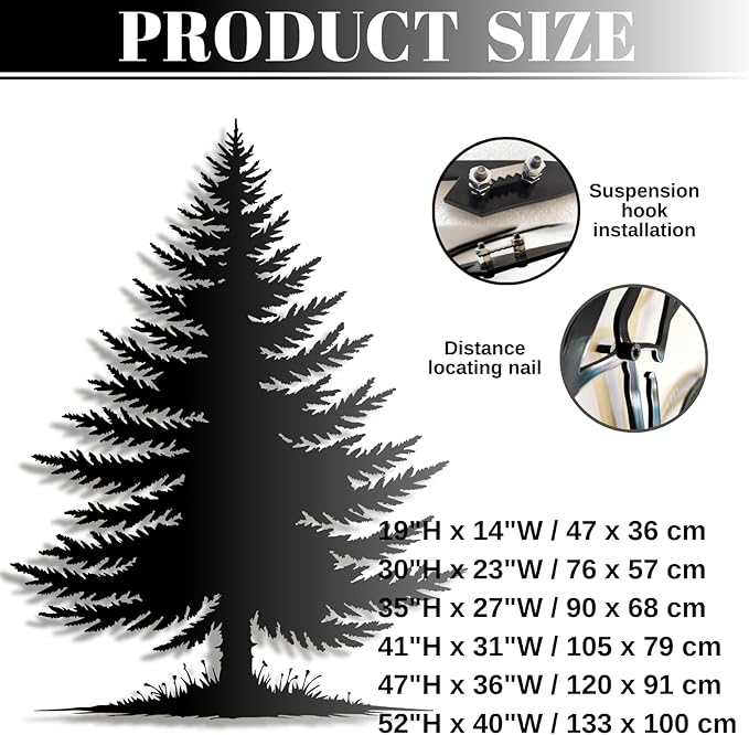 lunwall Metal Pine Tree Wall Art, Metal Forest Wall Art, Pine Branch Wall Decor, Christmas Tree Wall Decor, Forest Wall Hanging, Nature Lover Gift (Style 4, 30" H x 23" W / 76 x 57 cm)