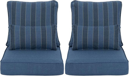 Aoodor Outdoor Chair Cushion, 23 x 26 Inch Water-Resistant, Fade-Resistant Olefin Fabric Patio Seat Cushions with Removable Cover and Adjustable Straps for Outdoor Furniture, Set of 2, Blue Stripes