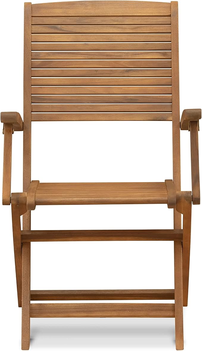 East West Furniture SEHD3CANA 3 Piece Patio Bistro Sets Wood Table Set Contains a Square Outdoor Acacia Wood Coffee Table and 2 Folding Arm Chairs, 26x26 Inch, Natural Oil