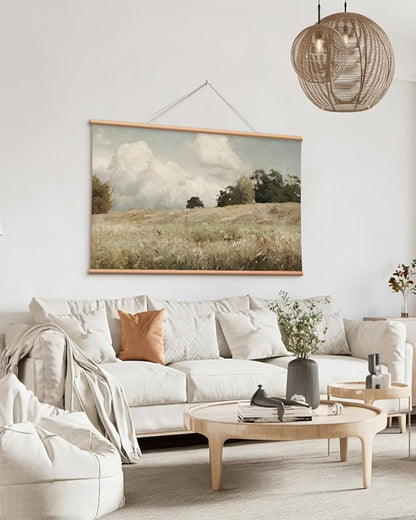 VIYYIEA Extra Large Canvas Wall Art, 36x54 Inch Vintage Landscape Painting, Neutral Pastoral Nature Wall Decor for Living Room or Bedroom, Above Sofa