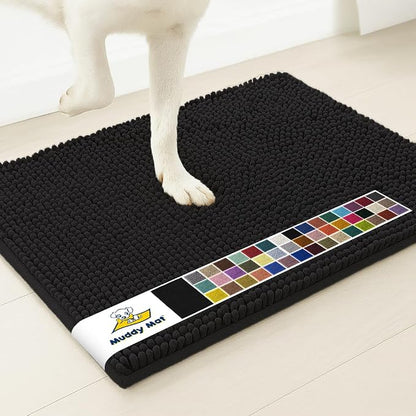 Muddy Mat® | Super Water Absorbent Door Mat Indoor, Microfiber Quick Dry Chenille Entryway Rug, Slip Resistant Front Door Mat, Indoor Mats for Entryway, Machine Washable Pet Rug, Black 32" x 44"