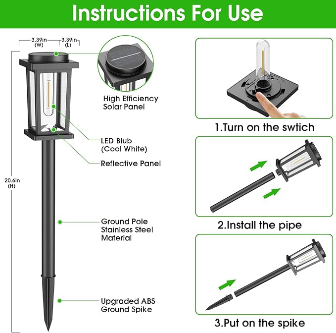 Melunar Solar Pathway Lights Outdoor, 8 Pack Solar Powered Garden Lights Waterproof, Auto On/Off Outdoor Landscape Lights for Patio, Walkway, Driveway, Lawn, Pool Decor. (Cold White)