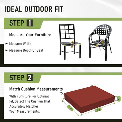 Basic Beyond Outdoor Chair Cushions Set of 6, Square Corner Outdoor Cushions for Patio Furniture, Water Resistant Patio Chair Cushions with 2 Ties, 18.5x16x3, Brick Red